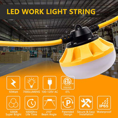50 Ft. 120 Volt LED Construction String Lights, Linkable, 5000K Daylight, W/ Cli
