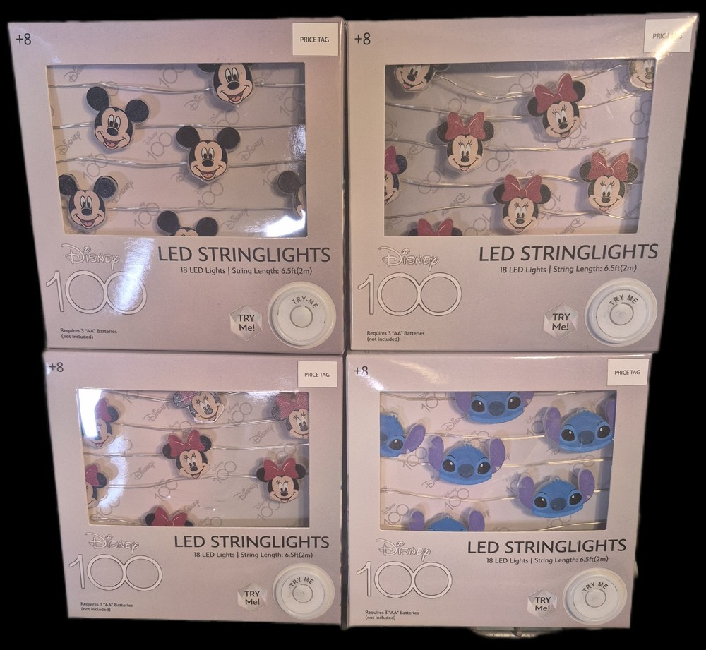 Disney 18 LED String Lights 4 Pack Bundle Stitch Mickey Minnie Battery Operated