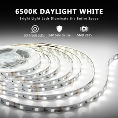 White LED Strip Lights, 20Ft Dimmable Super Bright 6500K Leds Lights