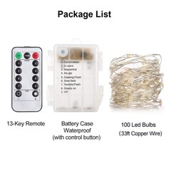 33Ft String Lights Battery Operated with Remote Control Timer, 100LED 4 Pack …