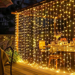 300 LED Curtain String Lights Warm White Window Wall Party Decor Plug In Set