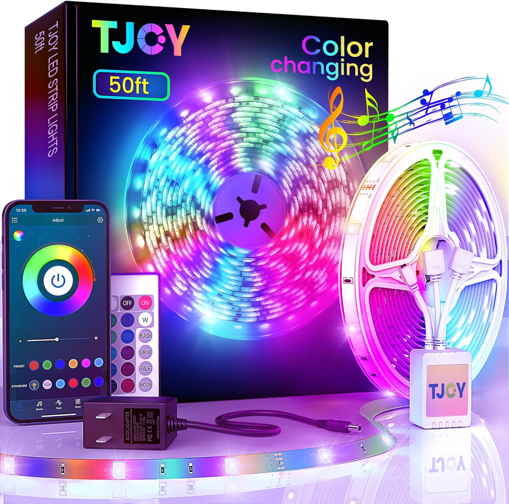 50Ft Bluetooth LED Strip Light Music Sync 5050 LED Color Changing Phone Remote