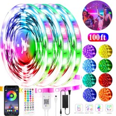 100ft 50ft LED Strip Lights 5050 RGB Bluetooth Color Change Remote for Rooms Bar