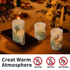 Flameless Peacock Battery Operated Candles With Remote – Flickering Pillar Re…