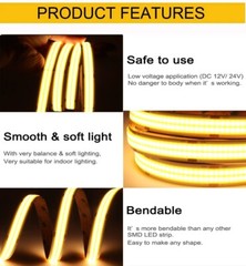 Ultra Bright COB LED Strip Light 24V 15mm Width 640Led/M For Aluminium Channel