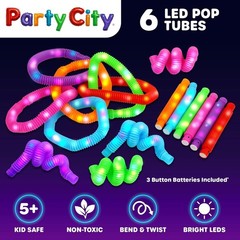 Multicolor LED Pop Tubes 25″ 6 Pack Glow in the Dark Sensory Toys for Kids