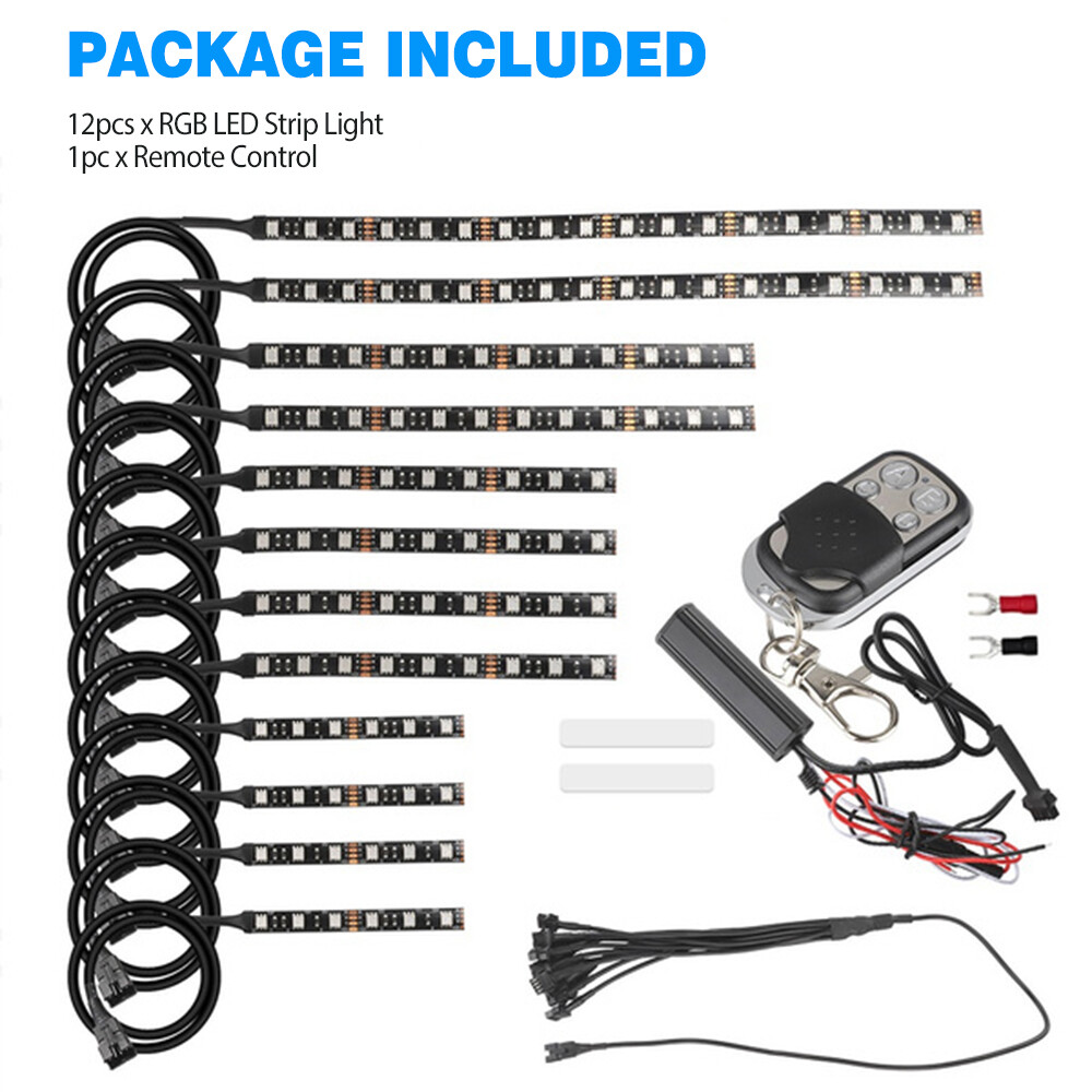 12Pcs Motorcycle RGB LED Neon Under Glow Lights Strip Kit With Remote Control US