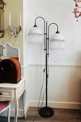 Vintage art deco stand lamp, floor brass lamp, 2 milk glass lampshades 70s