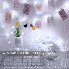4-Pack 16.5Ft 50LED Battery Fairy Lights Cool White Remote Timer Outdoor