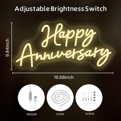 Happy Anniversary Neon Sign for Wall Decor Wedding Birthday Party Bedroom Bar…