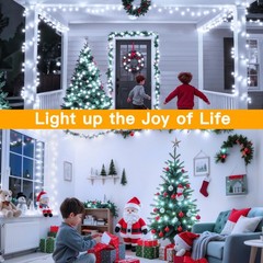 Ollny Christmas Lights 200LED 60FT Indoor, Cool White Connectable Plug in String