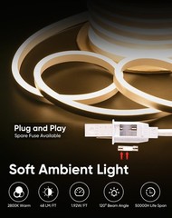 16ft Led Neon Rope Light ETL Listed, AC 110V-120V Connectable Cuttable Lighti…