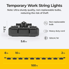 Bright Waterproof LED String Lights for Outdoor Jobsite & Garage Use