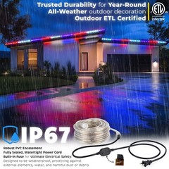 USA Exterior Accent LED Rope Lights, Waterproof, Connectable, 10′ 25′ 50′ 100’ft