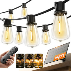 54FT Solar String Lights Outdoor Waterproof with USB Charging & Remote, Dimmable