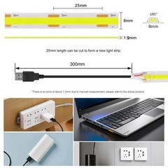5V USB COB LED Strip Light 320 Leds Flexible Tape 8Mm PCB White/Red/Green/Pink/I