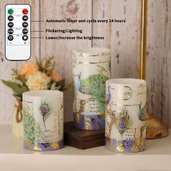 Flameless Peacock Battery Operated Candles With Remote – Flickering Pillar Re…