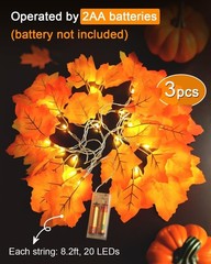 Versatile Fall Leaf String Lights – 3-Pack of 24.6ft 60 LED Decor for Holidays