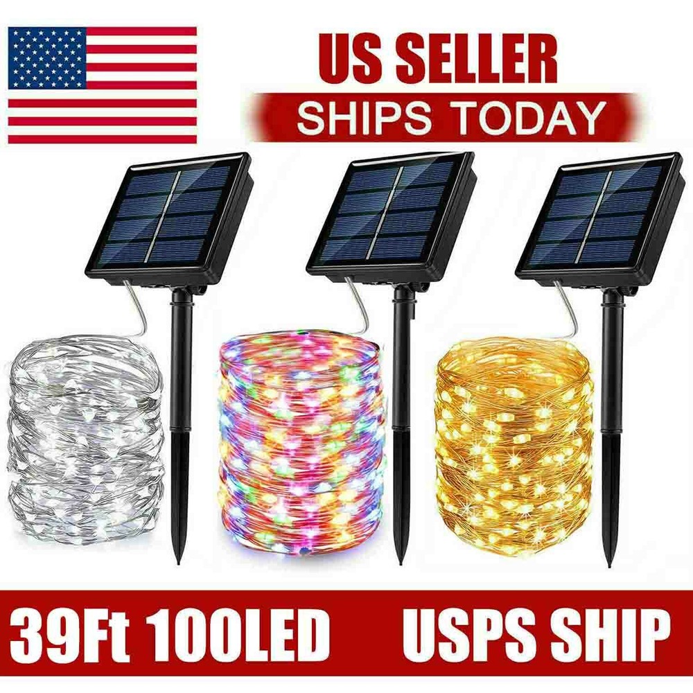 2 pack LED Solar Fairy String Lights Copper Wire Waterproof Outdoor Garden Decor