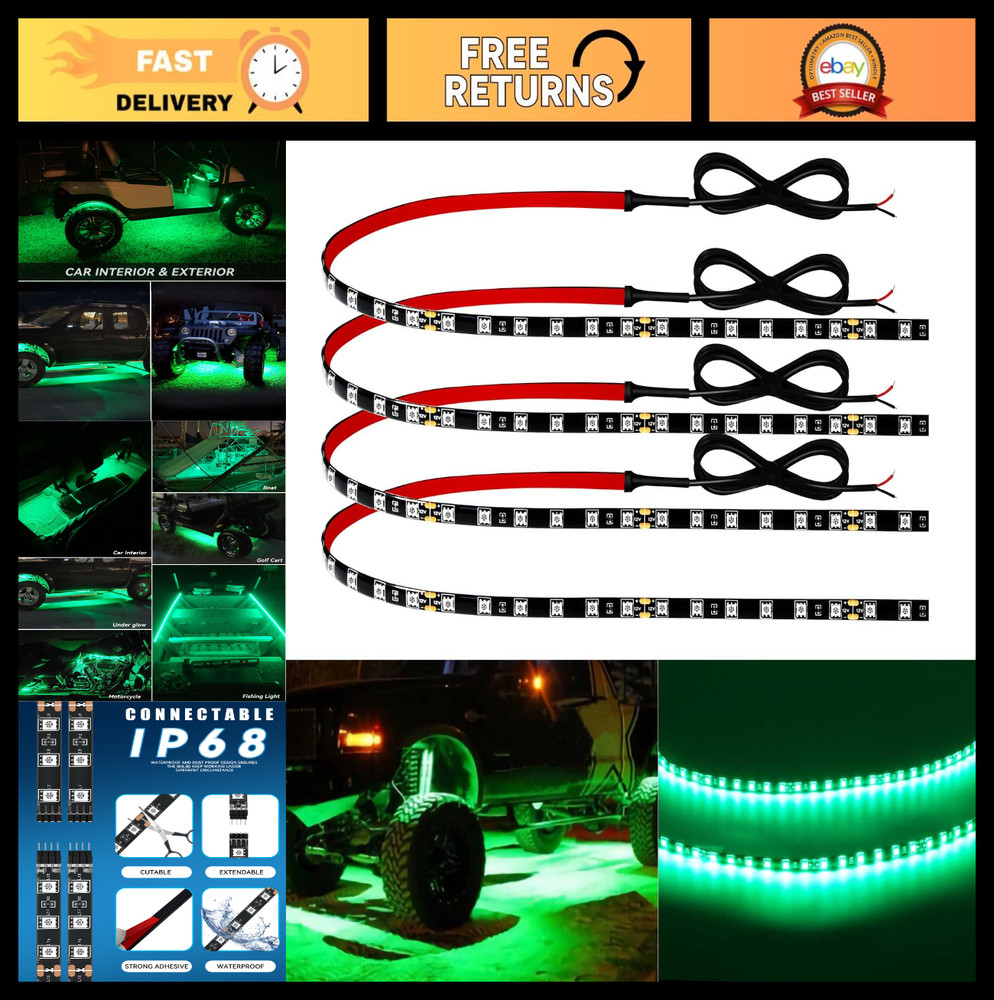 12V LED Light Strip for Cars – 24 Inch Waterproof Connectable – 4 Pack, RGB Ligh