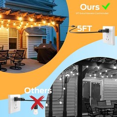 48ft LED Outdoor Waterproof Patio String Lights Dimmable S14 Plastic Bulb Remote