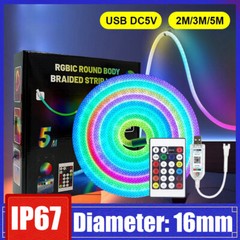 5V RGB IC 360 Degree Round Reticulate LED Neon Light Strip Waterproof Flexible