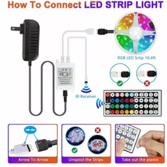 16.4FT RGB Led Strip Lights Waterproof Flexible with 44 Keys Remote 12V US Power