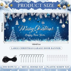 Tatuo Christmas Garage Door Banner Cover 7×16 ft Large Blue 7 x 16 ft, BLUE