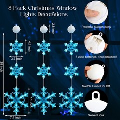 8 Pack Christmas Timer Snowflake Window Hanging Lights,Blue,Long