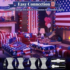 Red White and Blue Lights Outdoor, 32Ft 100 LED Patriotic String Lights for 4Th