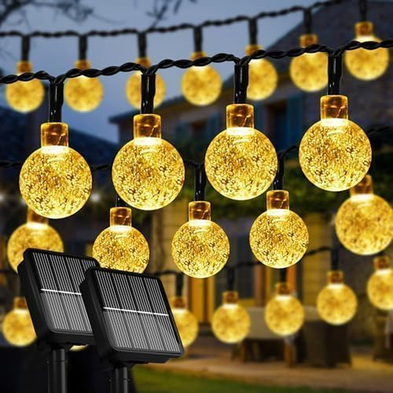 2-Pack 100 LED Solar String Lights for Outsdie, 46FT Crystal Globe Lights with 8