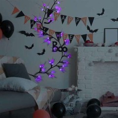 6 Ft Halloween Willow Vine Twig Garland with 54 LED Orange & Purple Lights, Pump