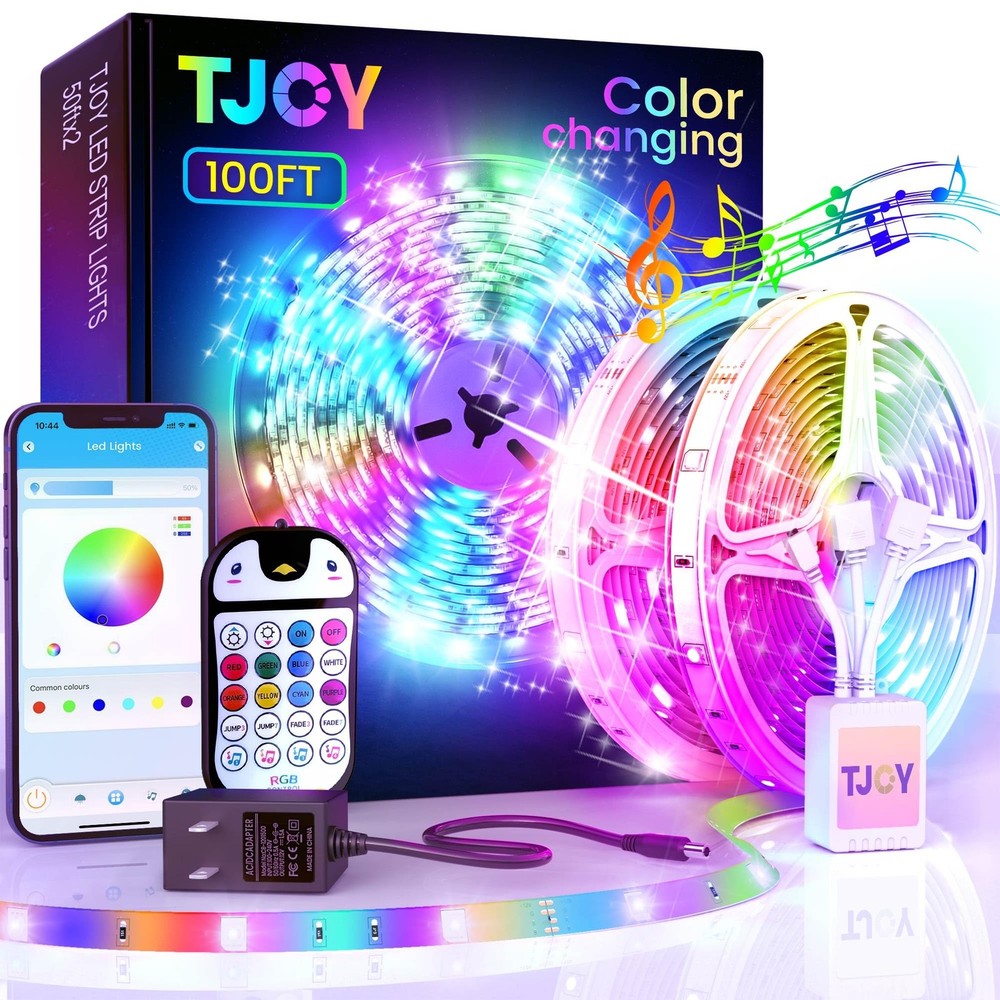 100ft Kids Bluetooth LED Strip Lights, Music Sync LED Light Strip RGB Color C…