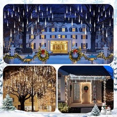 Solar Meteor Shower Lights Outdoor – 576 LED Rain Drop with Pure White