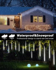 Cool White 20 Tubes Meteor Shower Icicle Lights 480 LED Raindrop Lights with …