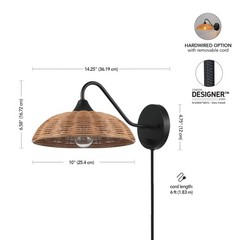 Globe Electric Plug-in Or Hardwire Wall Sconce, Matte Black, Paper Twine Shade