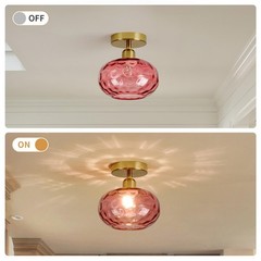 Luafac Red Glass Semi Flush Mount – 7.9 Inch Hammered Art Deco Glass