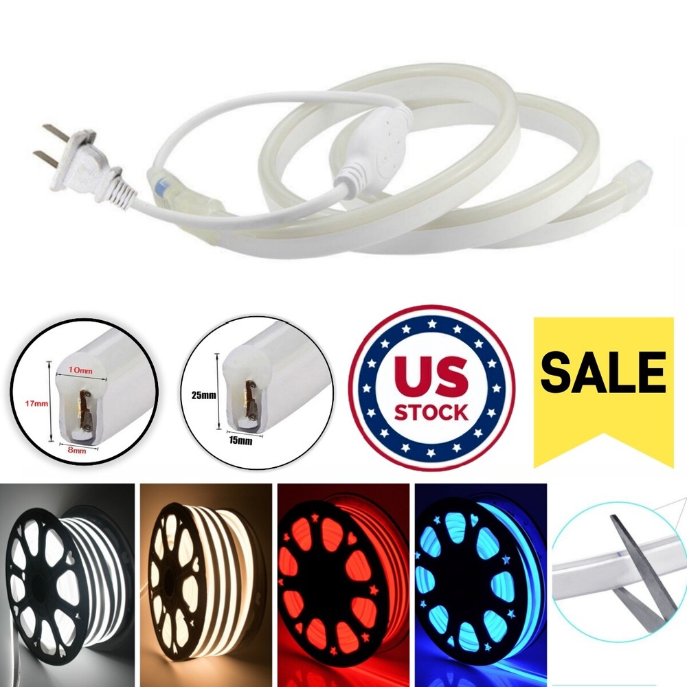 USA 110V Waterproof LED Neon Rope Strip Lights Indoor Outdoor Building Bar Decor