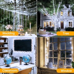 Ollny Christmas Lights 200LED 60FT Indoor, Cool White Connectable Plug in String