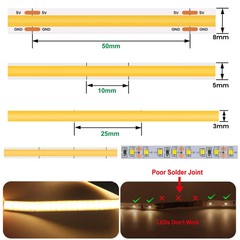 5V COB LED Strip 3mm 5mm 8mm Width 320LEDs High Density COB LED Tape AA Battery