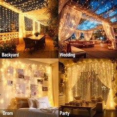 Dazzle Bright 300 LED Curtain Lights Warm White Plug-In Fairy String for Bedroom