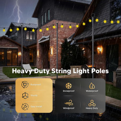4 Pack String Light Poles for Outside, 10Ft Light Poles for Outdoor String Light