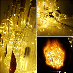12 Solar Wine Bottle Lights Waterproof Copper Cork Lights W/ 20Leds, Warm White