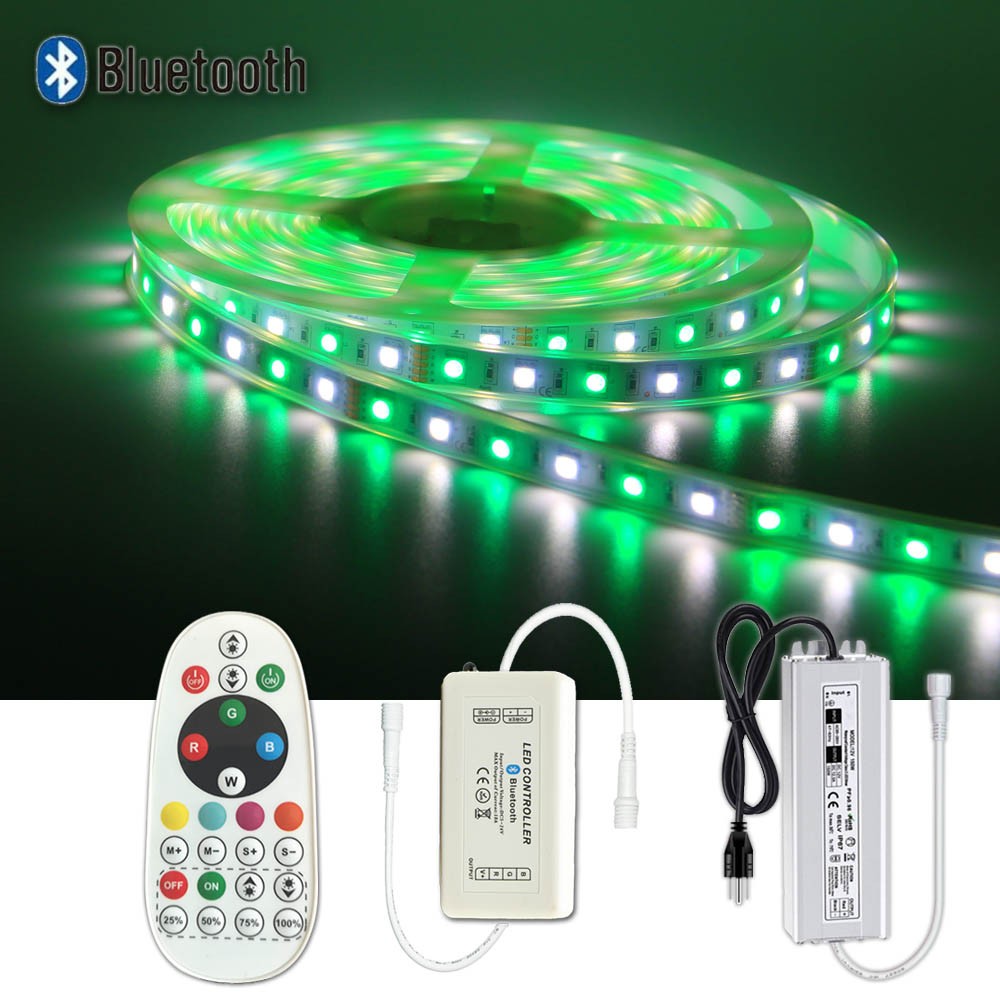Bluetooth RGB+W 60M 50M 40M 30M 20M 10M RGBW LED Strip Light Waterproof 12V PSU