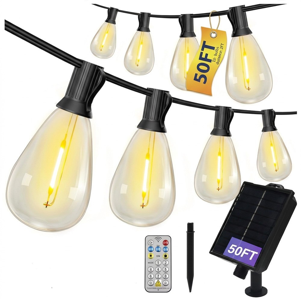 100FT Solar String Lights S14 Shatterproof Bulbs Waterproof for Patio Garden
