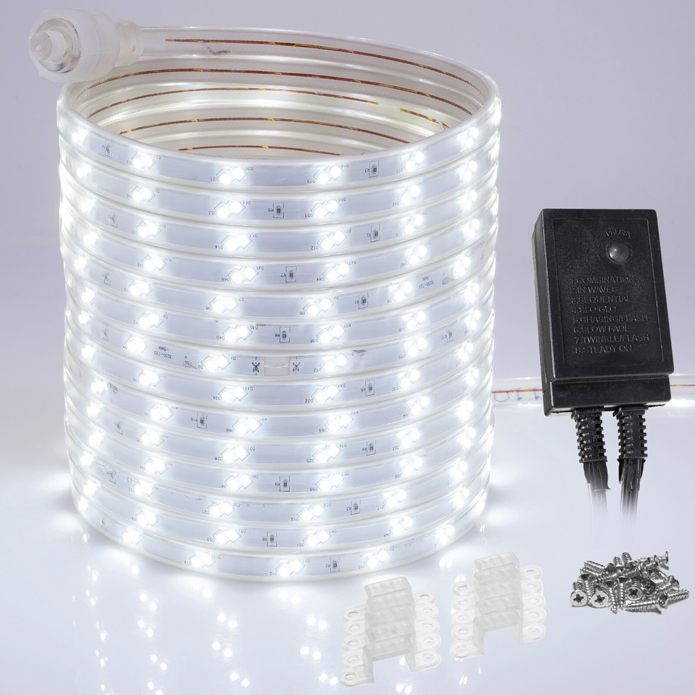 Cool White 16-Mode LED Strip Light, Outdoor Waterproof Connectable Lighting