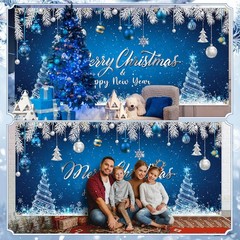 Tatuo Christmas Garage Door Banner Cover 7×16 ft Large Blue 7 x 16 ft, BLUE