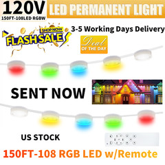 150FT Permanent Outdoor RGB Lights,IP67 Waterproof Smart LED Eaves Light,US Ship