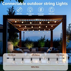 100FT Outdoor String Lights LED Patio Light Waterproof Shatterproof 51 G40 Bulbs