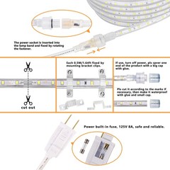 50ft Led Rope Lights Outdoor Waterproof 110v Flexible Daylight White Bright Ligh
